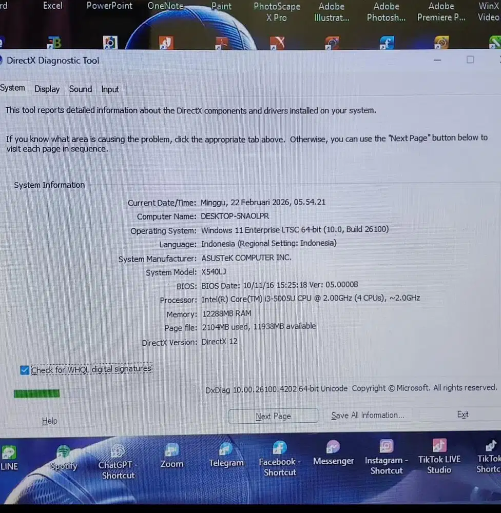 ASUS 540LJ I3 5005u (Gen 5th)
