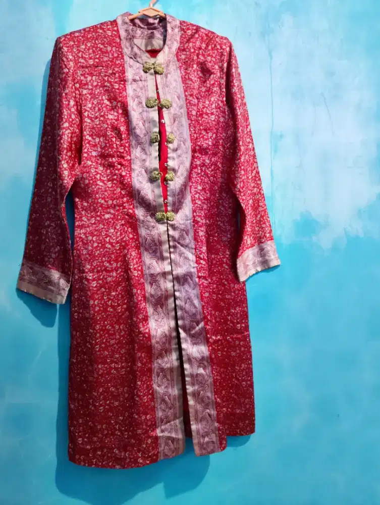 Baju Kurung Melayu Merah Maroon (L) - Tempahan Premium Mewah