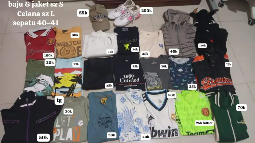 SWEATER, CELANA, BAJU KAOS, TOPI & SEPATU BOLA PRIA, START FROM 20K