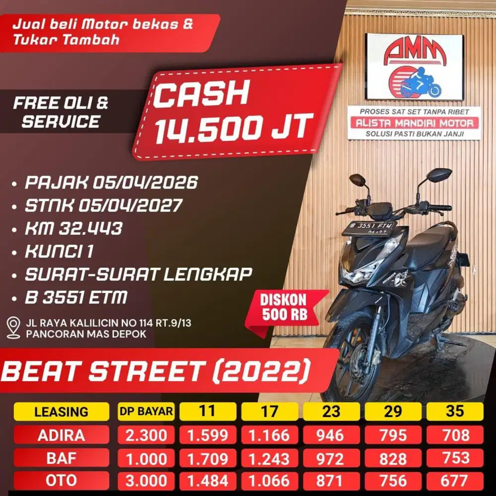 BEAT STREET 2022. ISTIMEWA MESIN ADEM PAJAK HIDUP BISA KREDIT ON NEGO