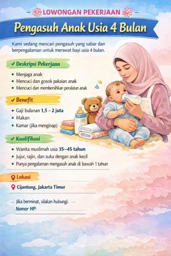 Lowongan kerja pengasuh bayi 4 bulan