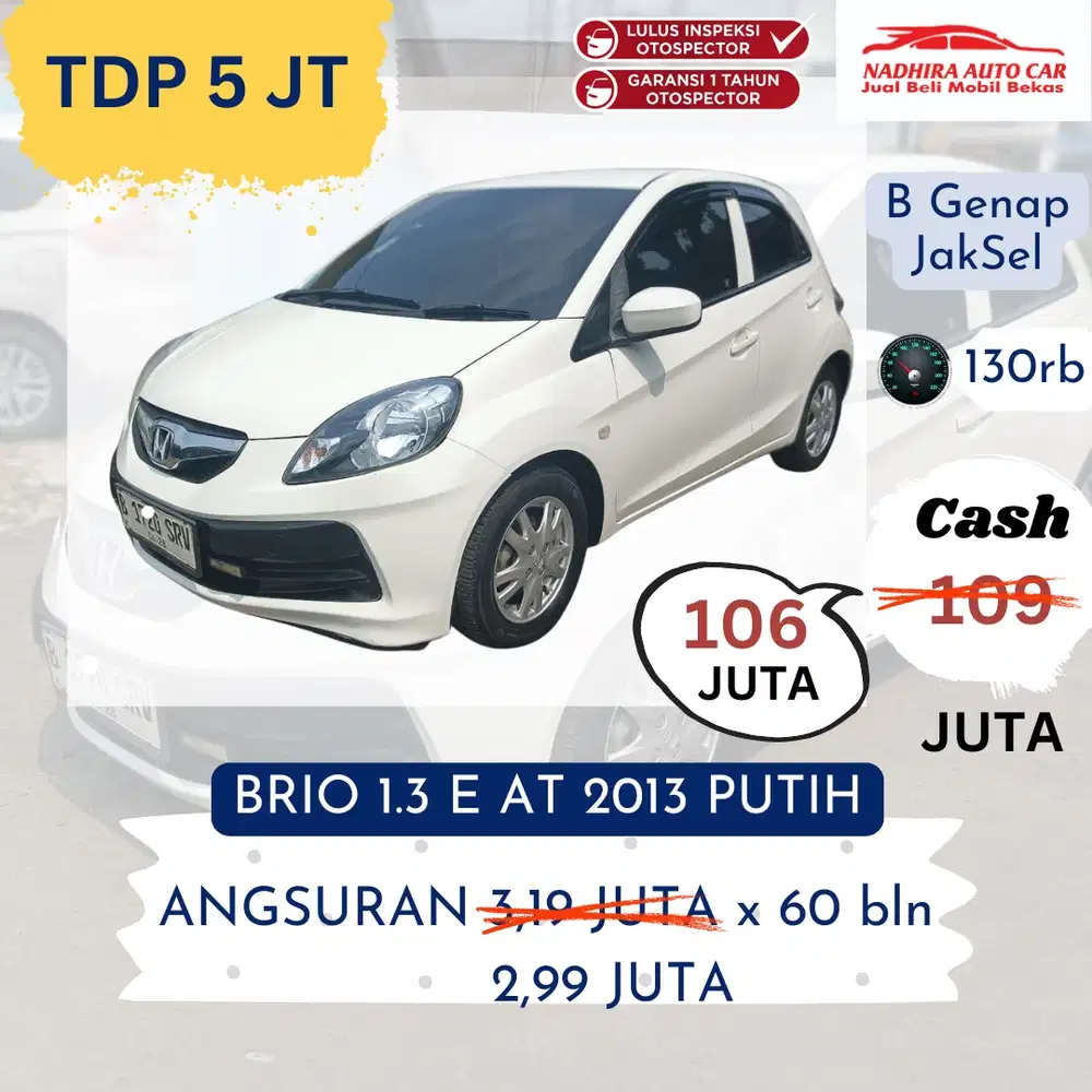 DP 5 Juta Brio E 1.3 AT 2013 Putih
