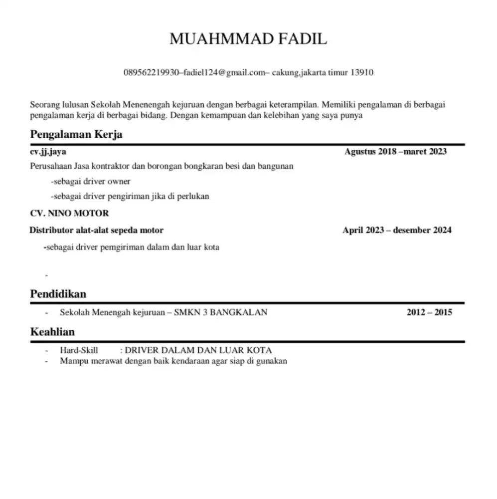 Driver pribadi barangkali ada yg butuh