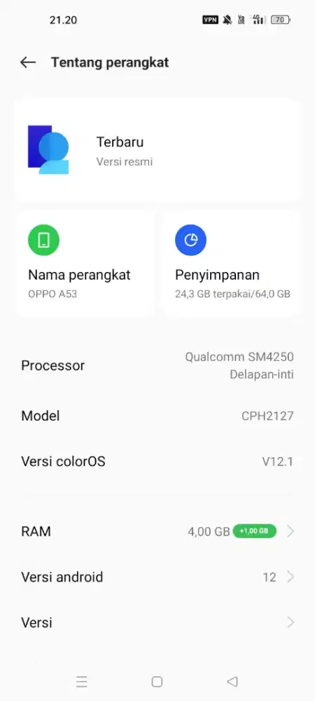 Jual hp Oppo a53 ram 4/64