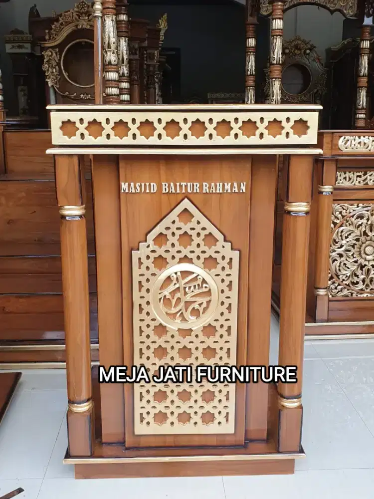 mimbar masjid podium kombinasi kayu jati
