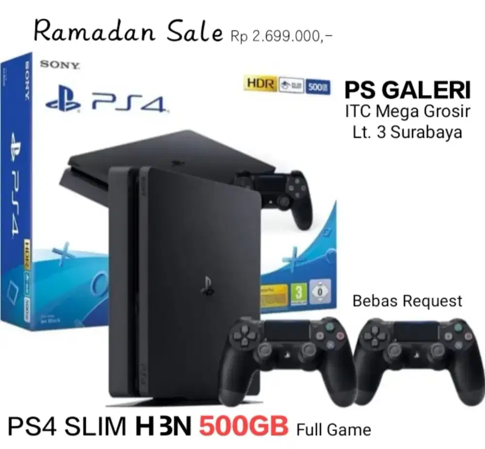 PS4 SLIM H€N 500GB FULL GAME BEBAS REQUEST RAMADAN SALE