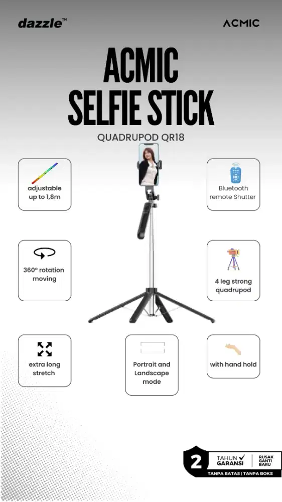 Acmic Selfie Stick Tripod Quadrupod QR18