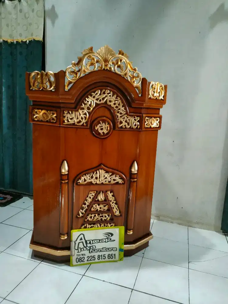 Mimbar masjid podium ukir full kayu jati
