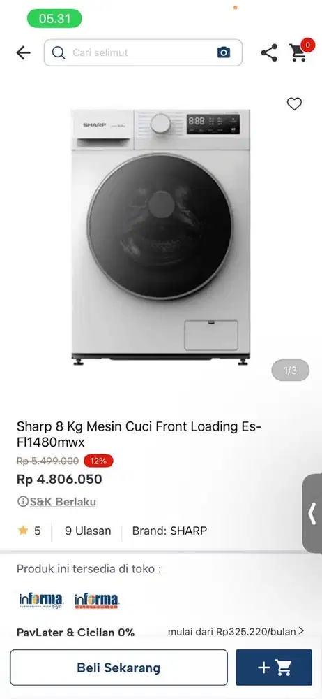 mesin cuci front loading sharp