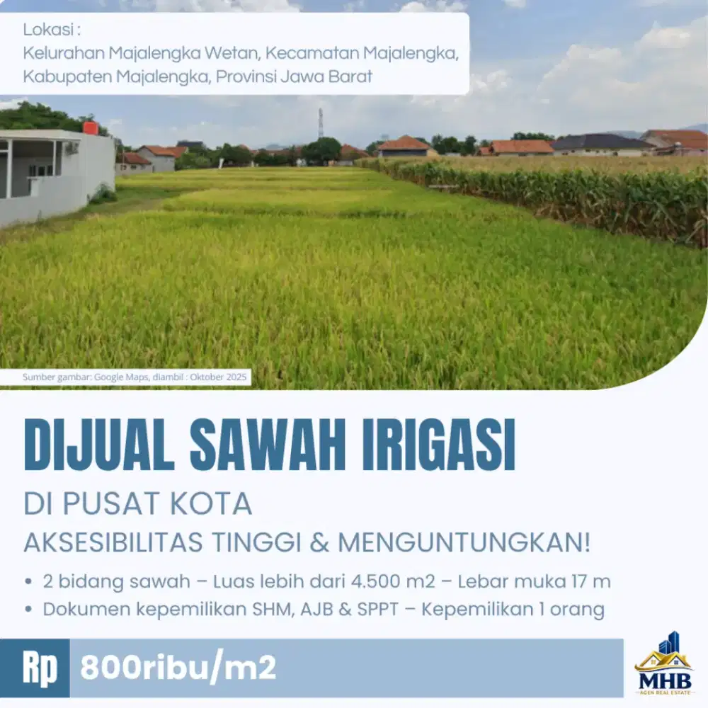 Dijual sawah irigasi di pusat kota