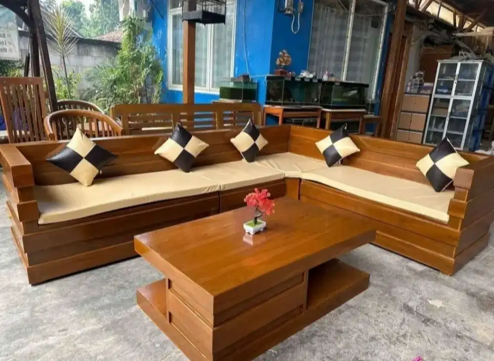 Kursi sudut jati plitur melamin rapi dan kuat