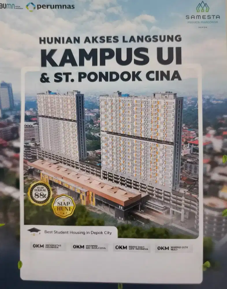 1 Bedroom Apartemen Syariah Nempel Stasiun di Samesta Mahata Margonda