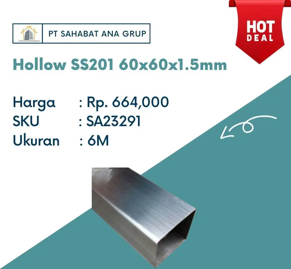 Hollow SS201 60x60x1.5mm