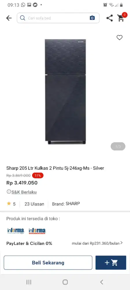 Sharp kulkas 2pintu