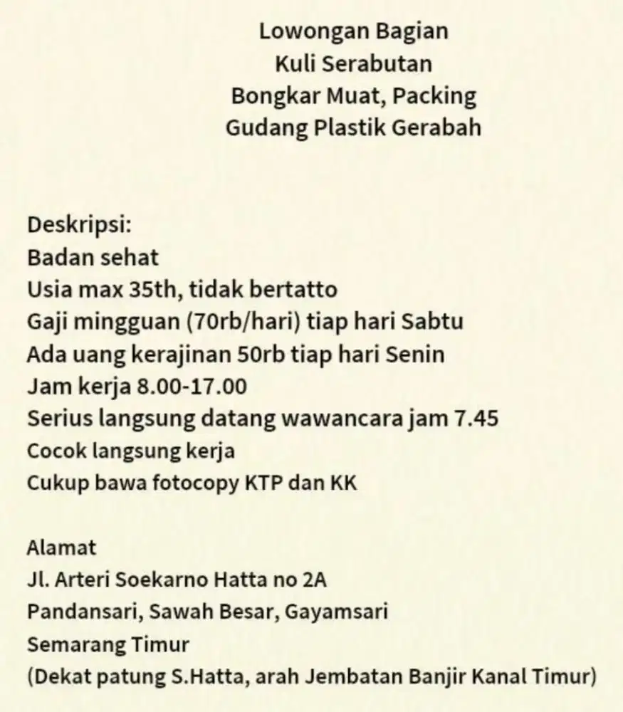 Tenaga Helper Gudang