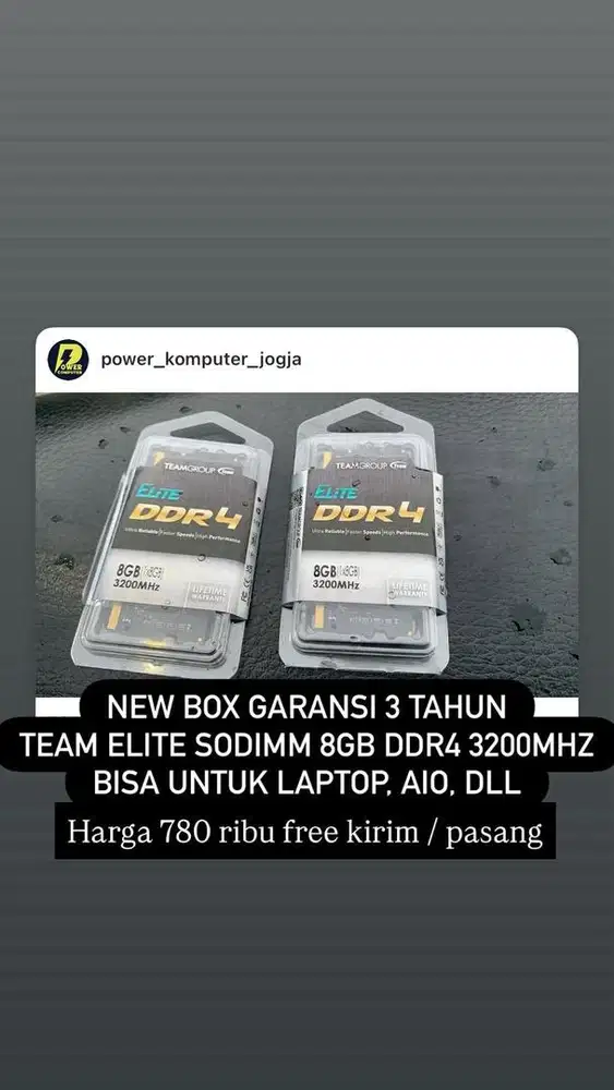 Ram Sodimm 8Gb Ddr4 780 ribu saja new box free kirim / pasang
