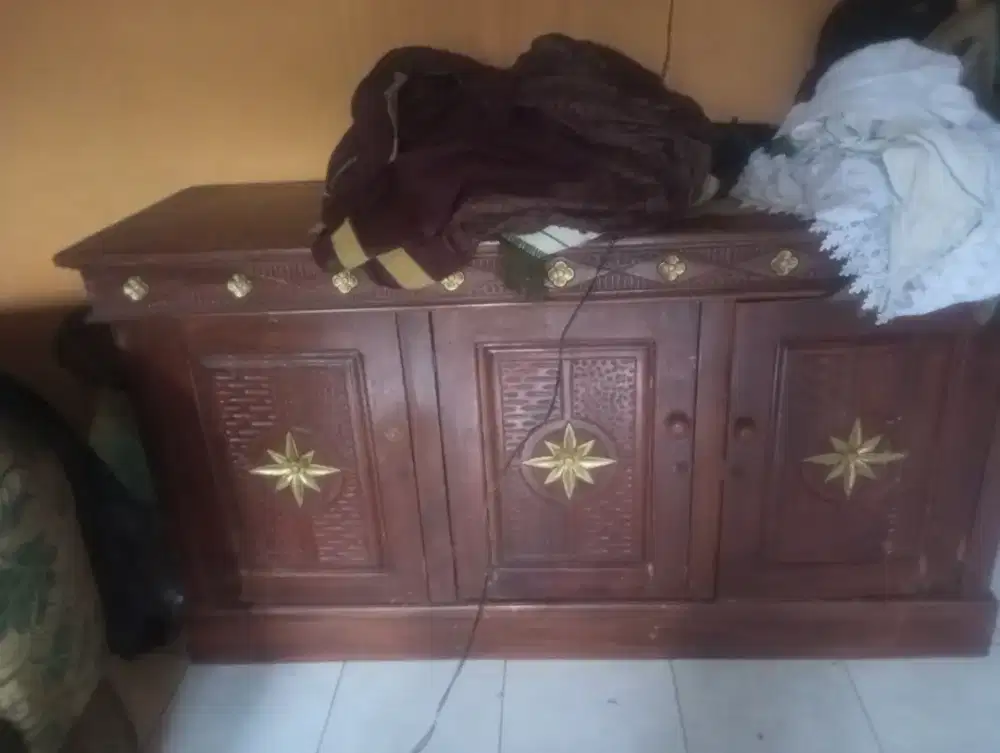 Meja bupet akuarium kayu jati asli