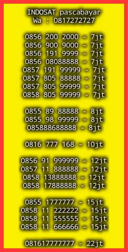 NOMOR CANTIK INDOSAT PASCABAYAR