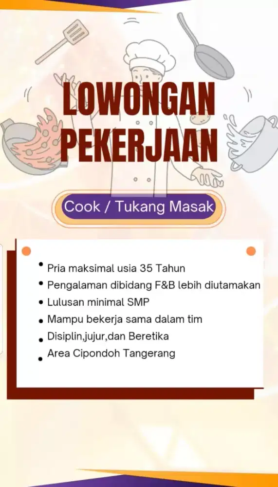 Dicari cepat cook / Tukang Masak