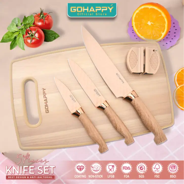 PISAU SET 5PCS GOHAPPY TAJAM Anti lengket Diamond nonstick