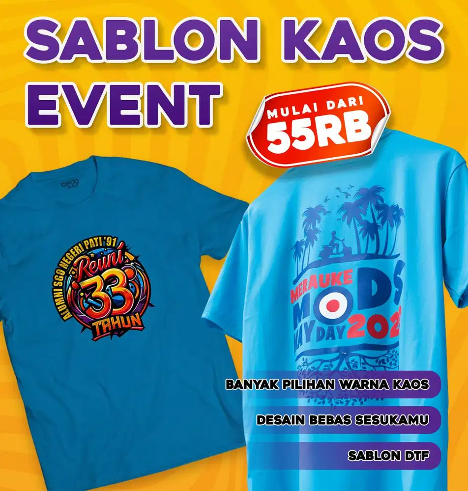 Sablon Kaos Event Satuan & Partai - Mulai dari 55rb
