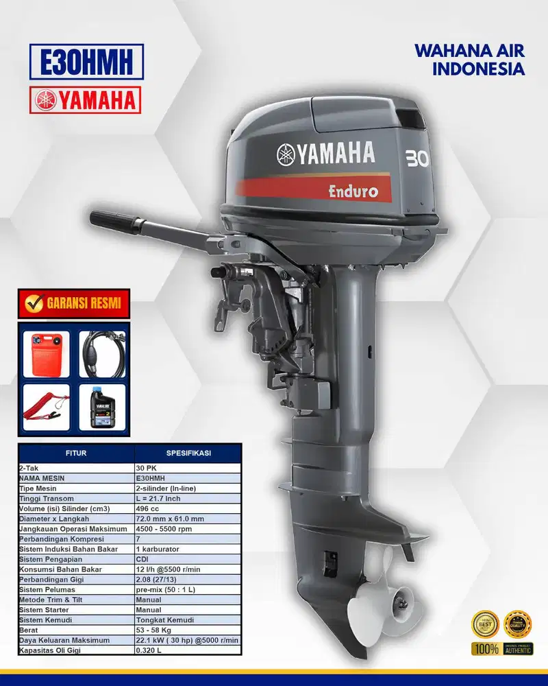 GARANSI RESMI MESIN TEMPEL YAMAHA OUTBOARD 30PK | E30HMH