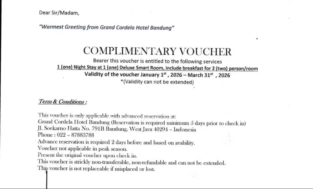 Voucher Hotel Grand Cordela Bandung, Jawa Barat