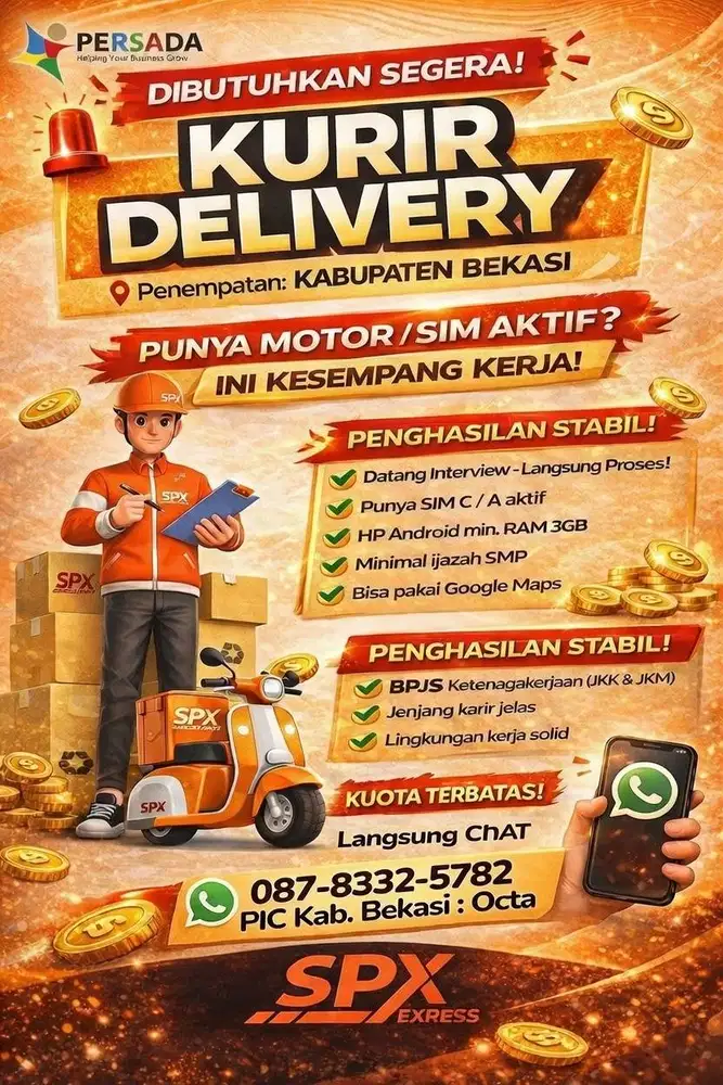 Di butuhkan segera KURIR PAKET SPX Hub Kabupaten Bekasi