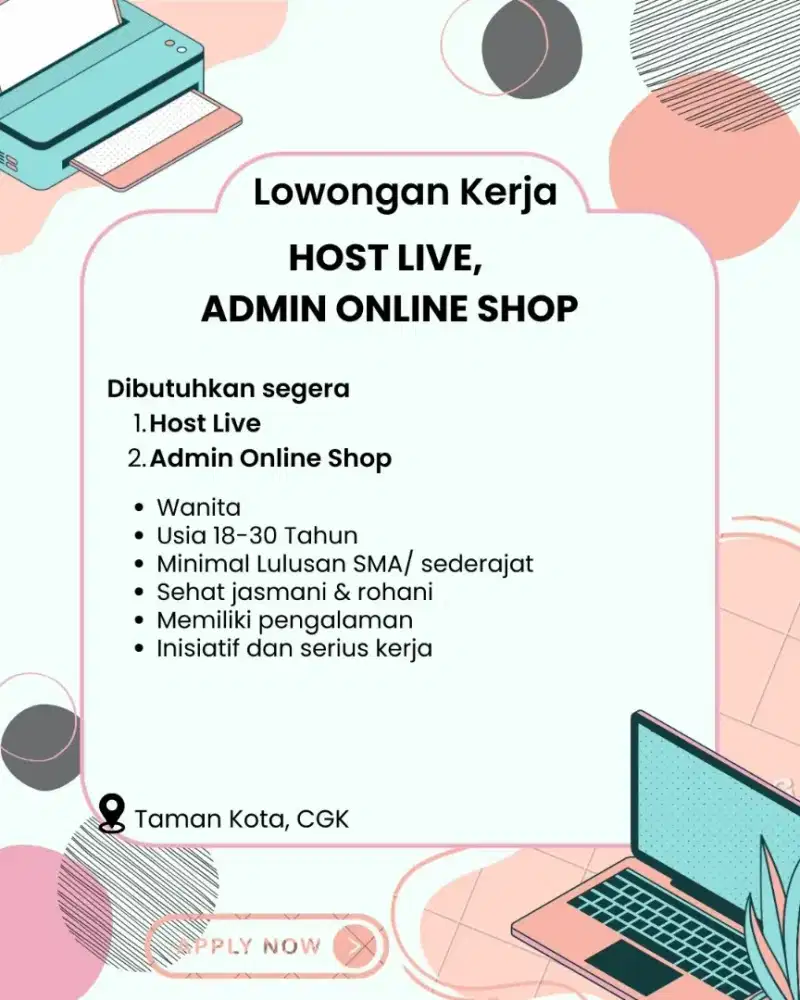 Lowongan Host Live dan Admin Online Shop