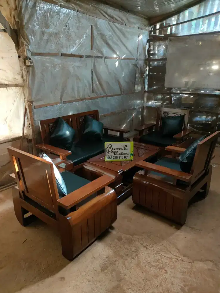 Kursi tamu minimalis domini set matras bantal full kayu jati
