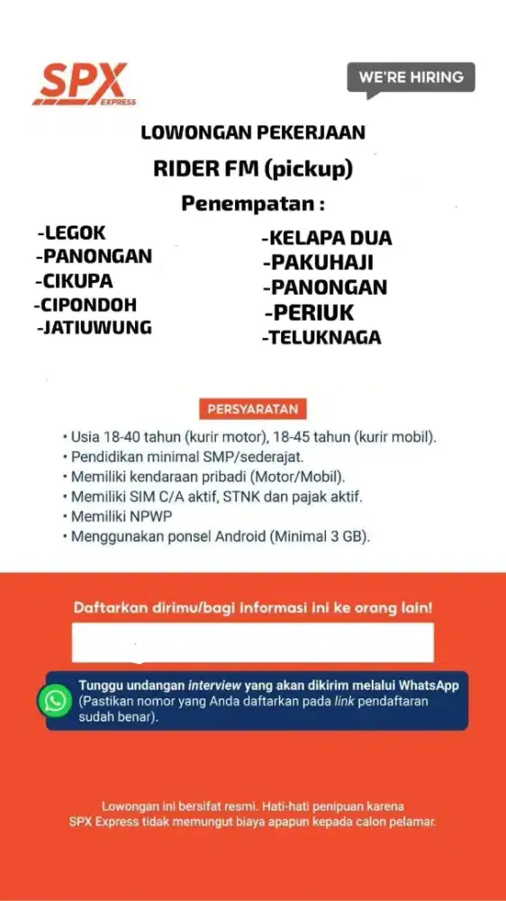 LOWONGAN PEKERJAAN KURIR TANGERANG KOTA