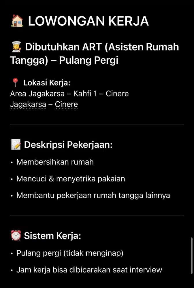 ART PP/tidak menginap