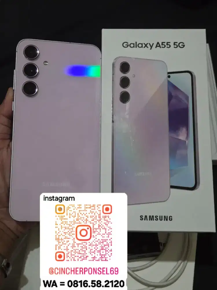 Jual hp siap pakai samsung A55 8/256 5g lilac grns resmi  free ADAPTOR