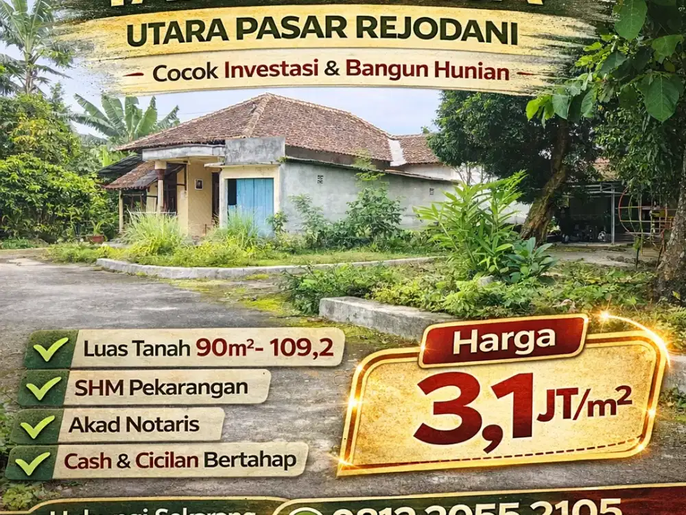 Tanah Jogja Timur Jl Palagan km11 Utara Pasar Rejodani