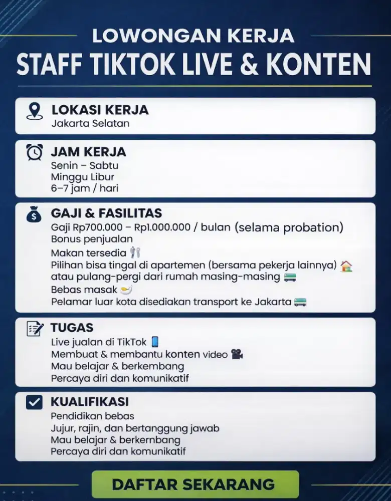 LOWONGAN KERJA – HOST LIVE TIKTOK / SHOPEE