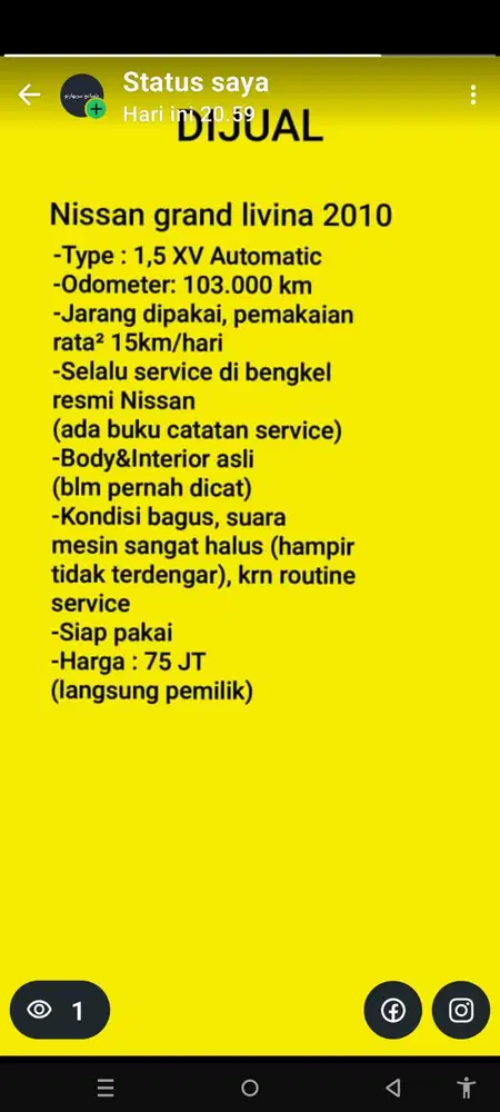 Nissan Grand livina 2010 Bensin