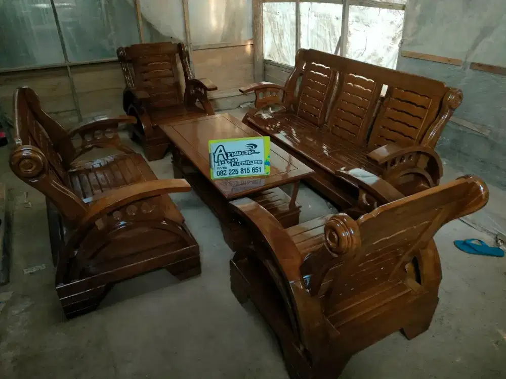Kursi tamu minimalis becak full kayu jati