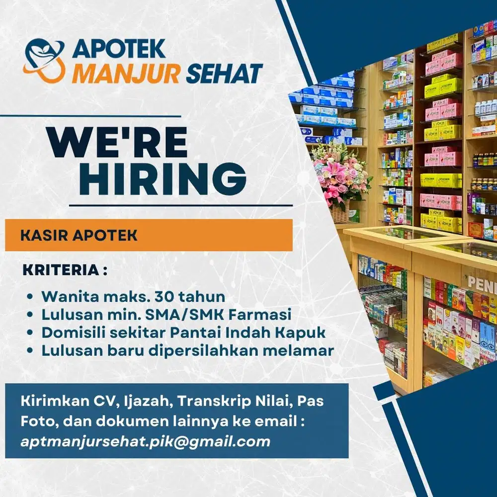 LOWONGAN KERJA LOKER KARYAWAN KASIR APOTEK