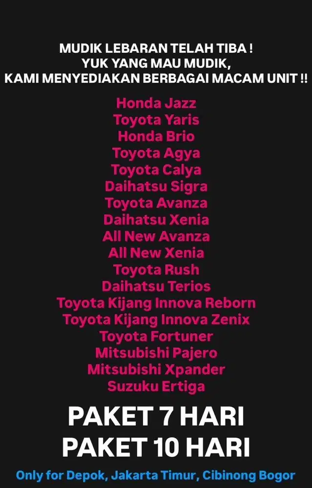 Rental Mobil Mudik Lebaran Murah