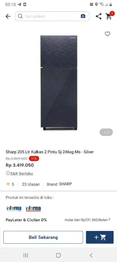 Sharp kulkas 2pintu