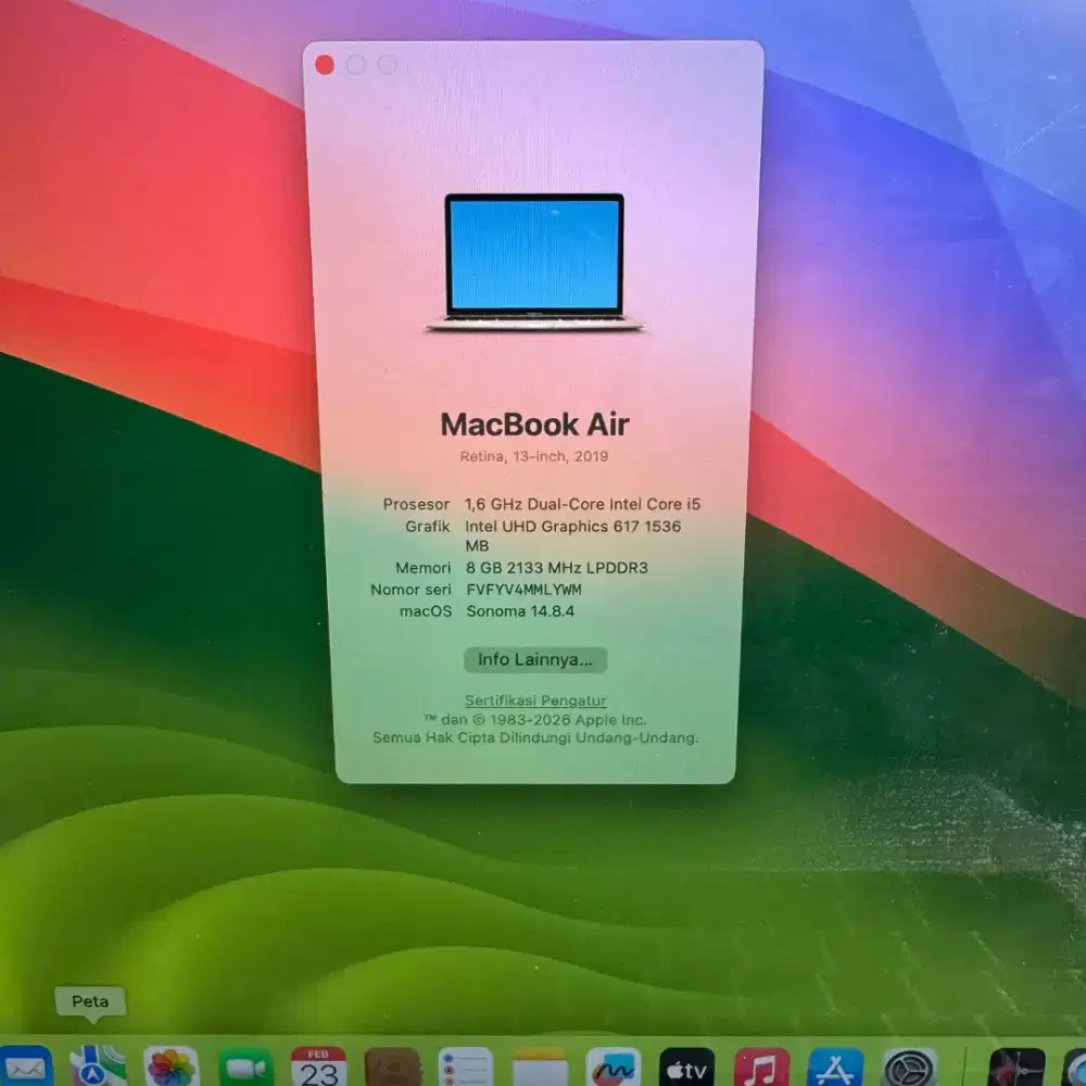 Macbook Air 2019 13 Inch Ram 8 Ssd 256 Core I5 lengkap Rose Gold