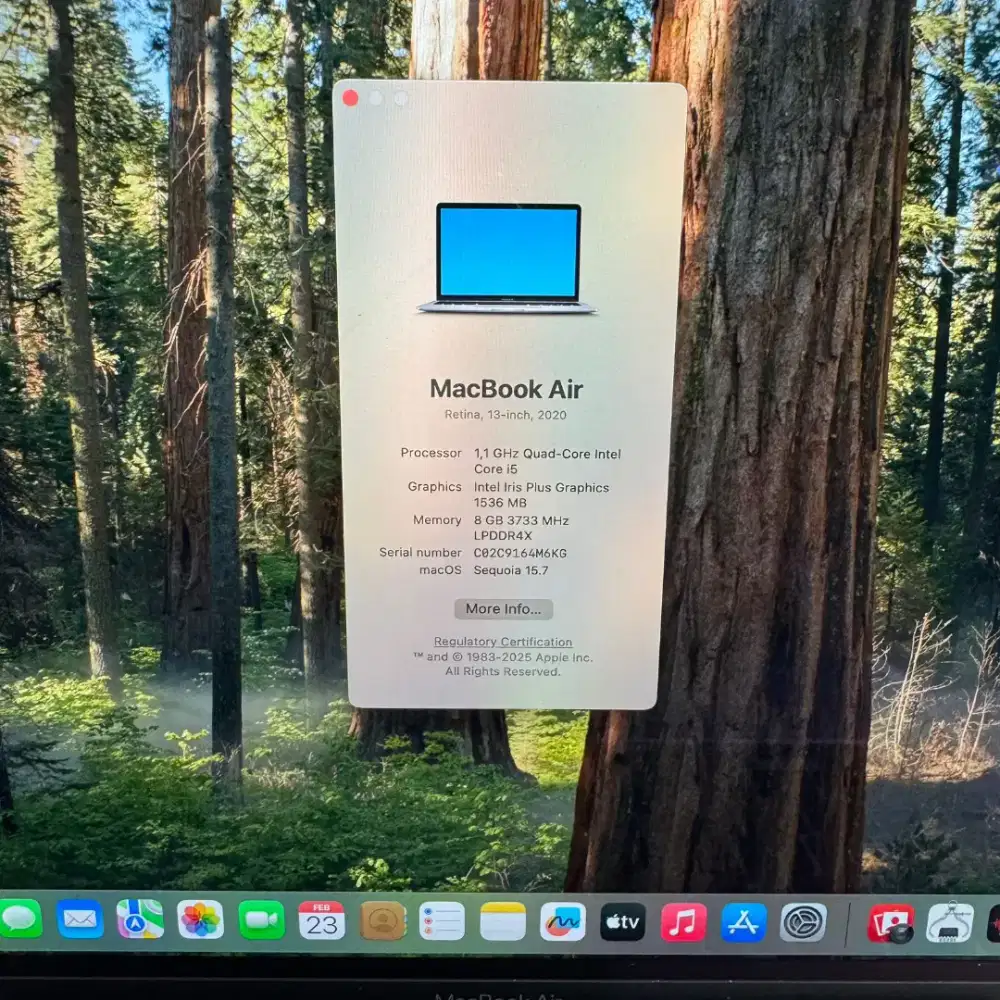 Macbook Air 2020 13 Inch Ram 8 Ssd 512 Core I5 lengkap Space Grey