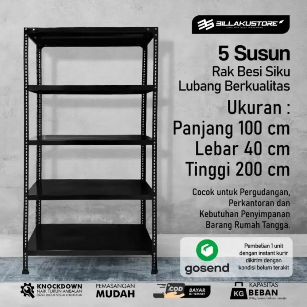 Rak besi susun warna hitam kondisi baik
