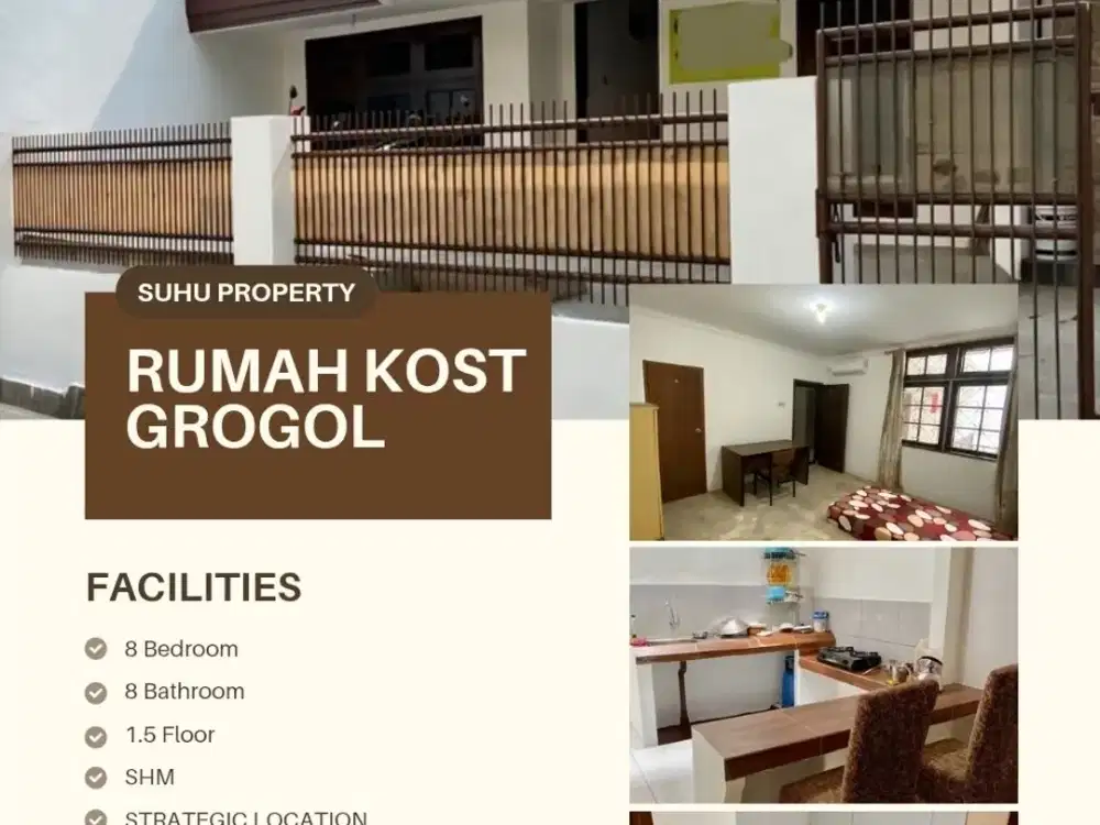 Jual rumah kost di grogol luas 140m 8 kamar sudah berjalan strategis