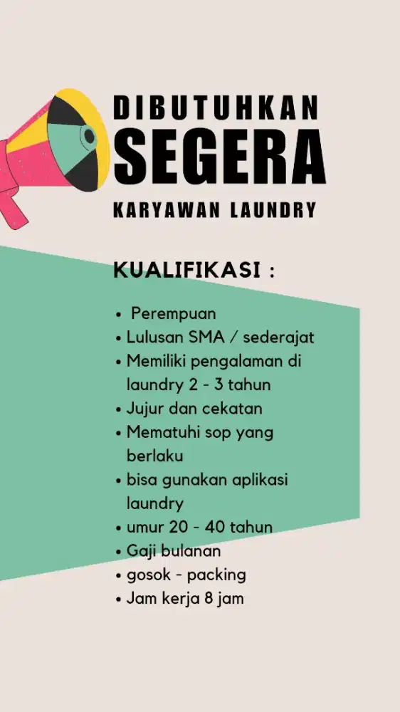 Dicari karyawan  laundry