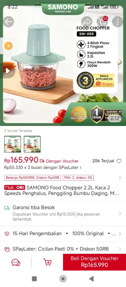 Food Chopper kaca samono garansi