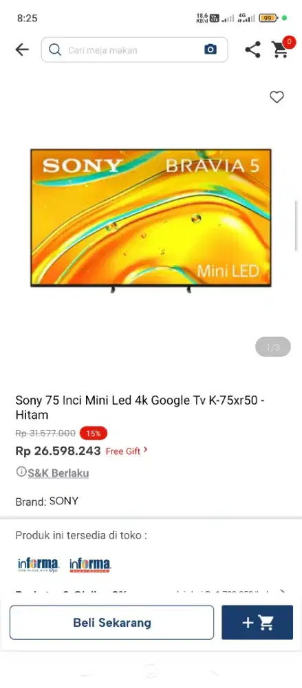 Sony bravia tv 75 inc bisa kredit tanpa dp Pakai indodana cicilan 0%