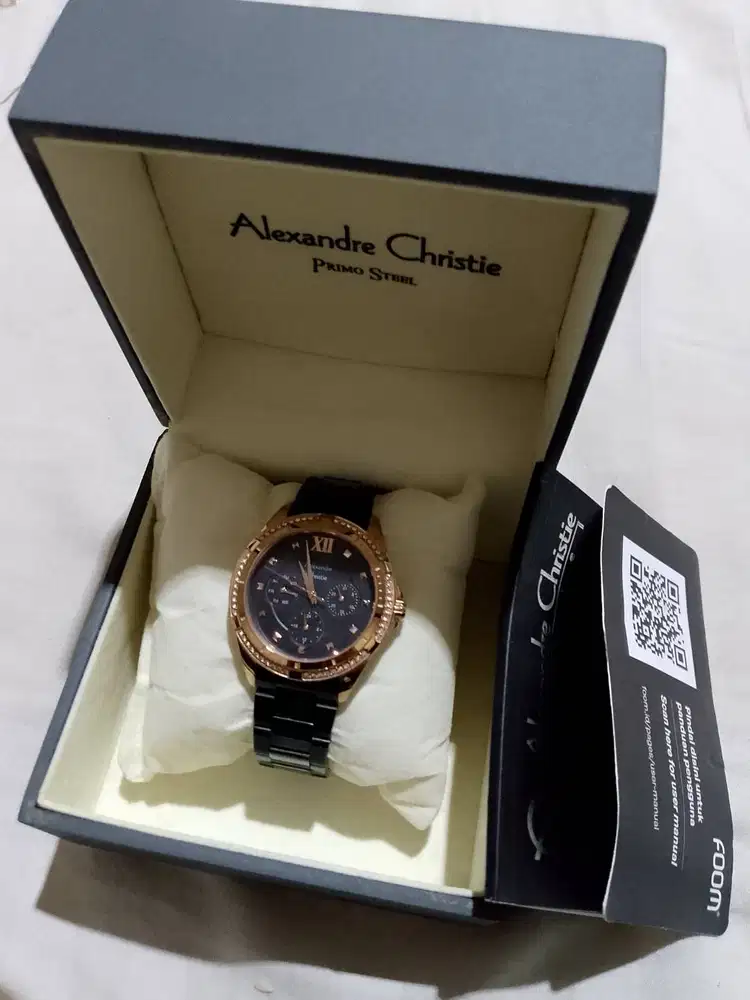 Jam Wanita Alexandre Christie Original Elegan Rose Gold Black