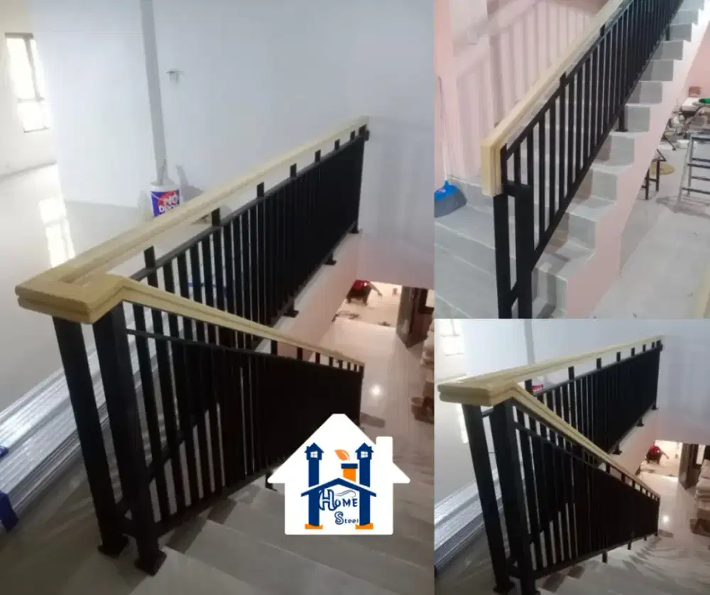Balkon ralling tangga pegangan kayu minimalis modern