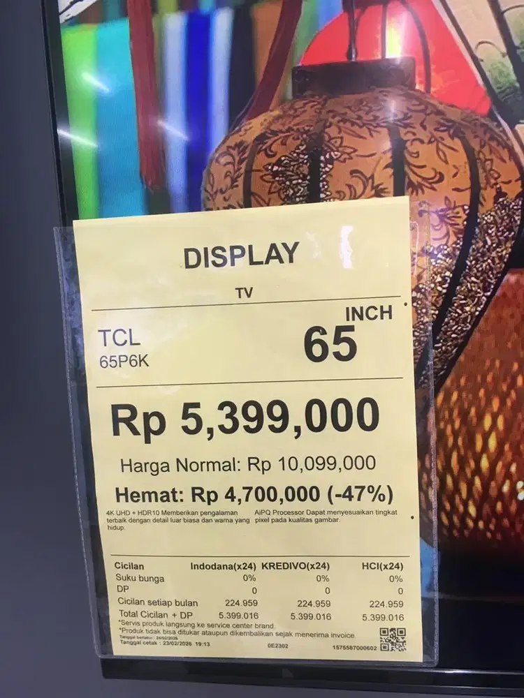 TV TCL 65 inch Diskon 47%
